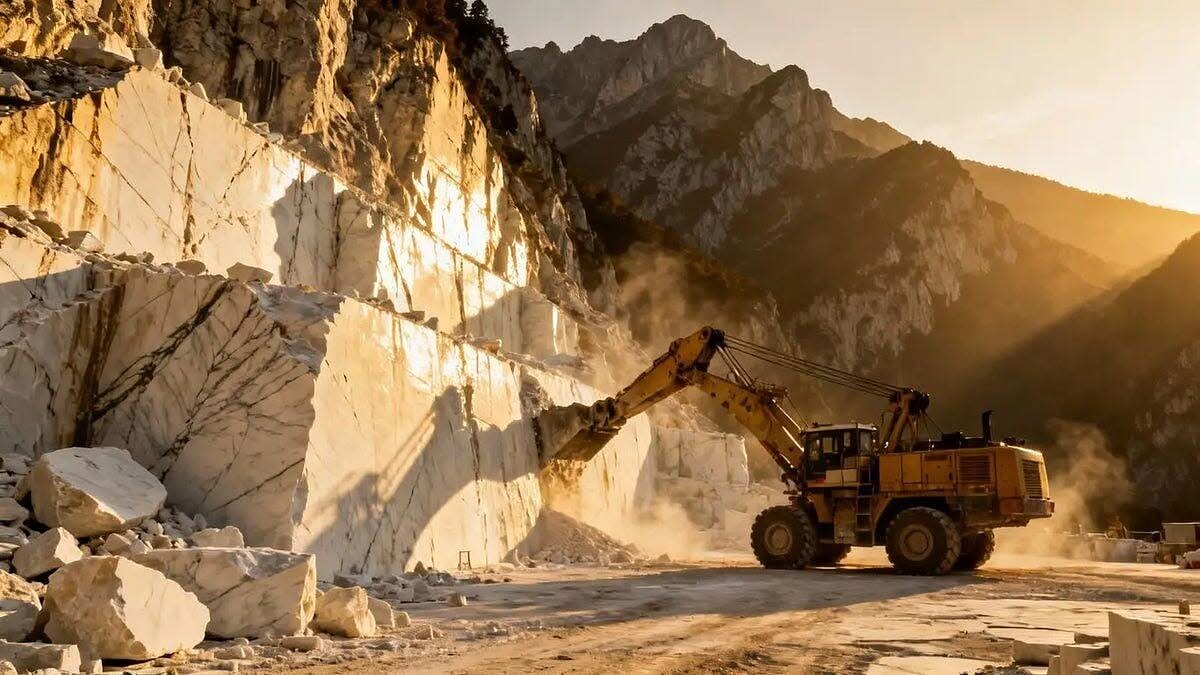 Italian marble quarry at golden hour