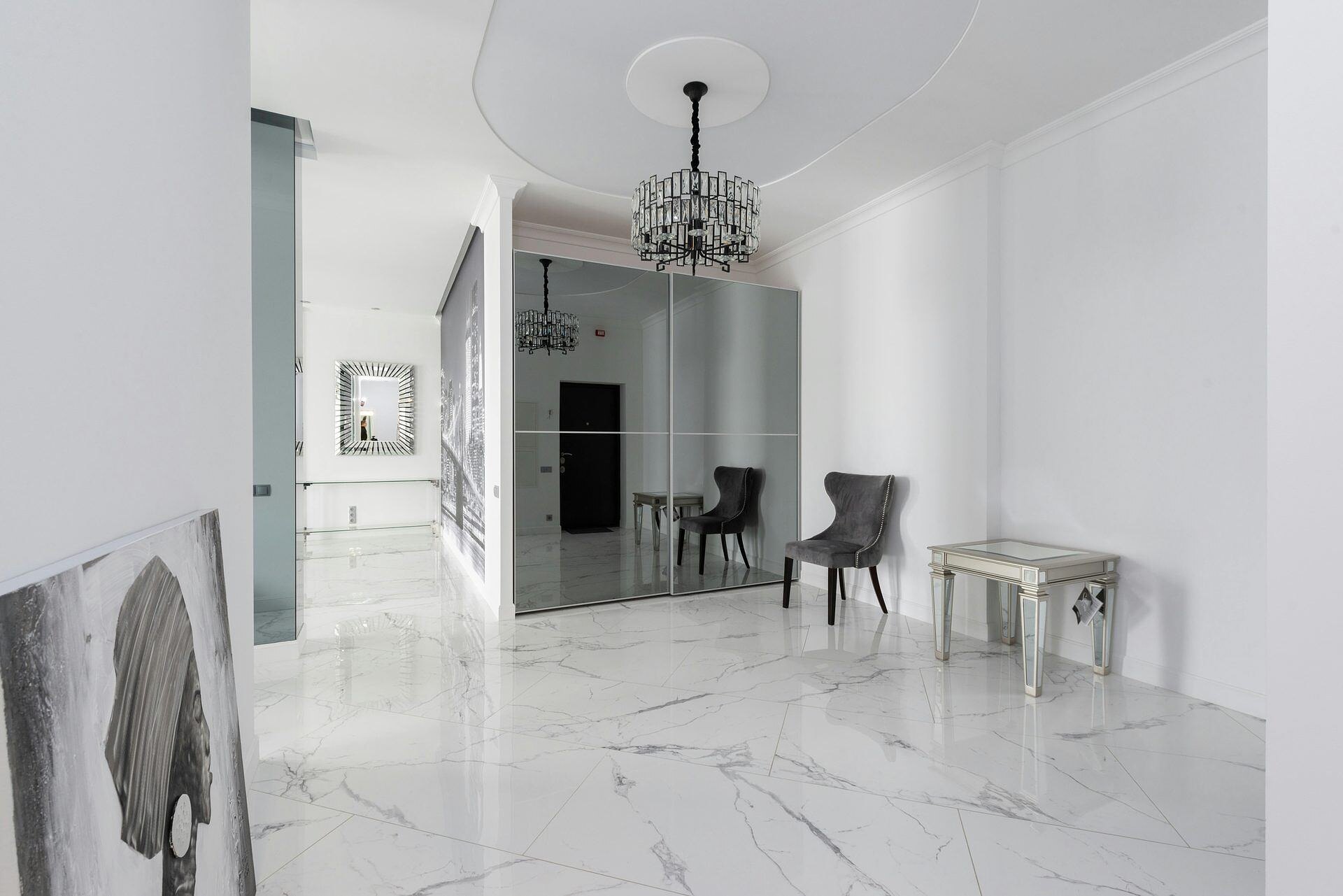Marble flooring installed in a luxury interior